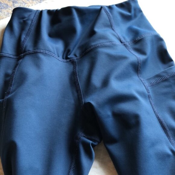 Layers teal work out gym travel Yoga pockets soft ruched running leggings S - Picture 2 of 3